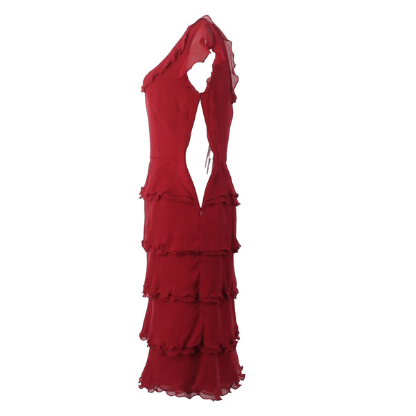 Ann Taylor Dress NEW $199 Sz 2 Red Tier Ruffled Lined 100% Silk Poly Lined Dress