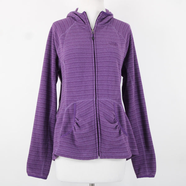 The North Face Sz L Purple Striped Pockets Hooded 100% Polyester AW Jacket