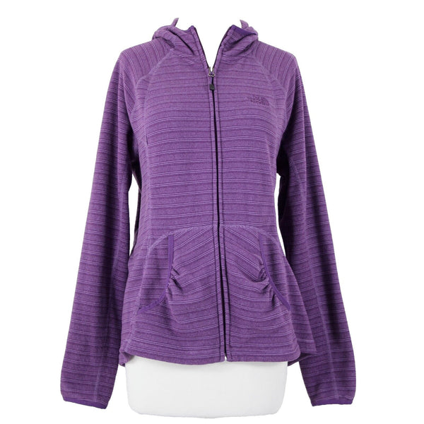 The North Face Sz L Purple Striped Pockets Hooded 100% Polyester AW Jacket