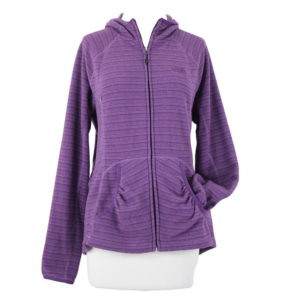 The North Face Sz L Purple Striped Pockets Hooded 100% Polyester AW Jacket