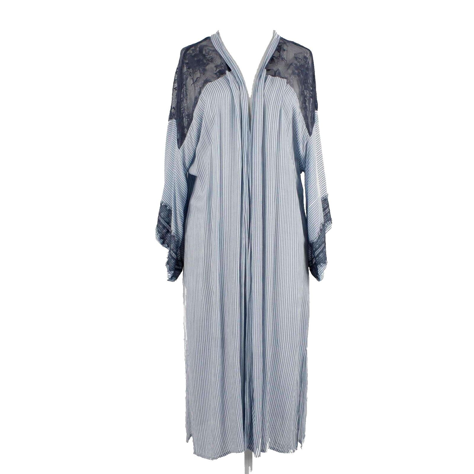 Midnight Bakery Sz L Navy Blue White Striped Lace 100% Rayon Nylon Wrap Sweater