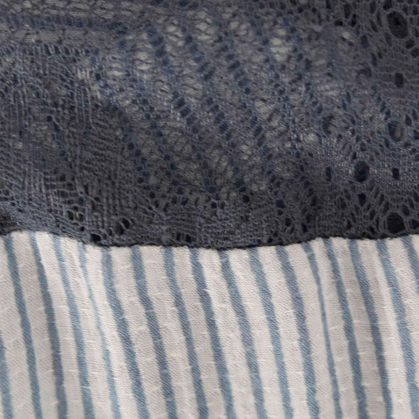 Midnight Bakery Sz L Navy Blue White Striped Lace 100% Rayon Nylon Wrap Sweater
