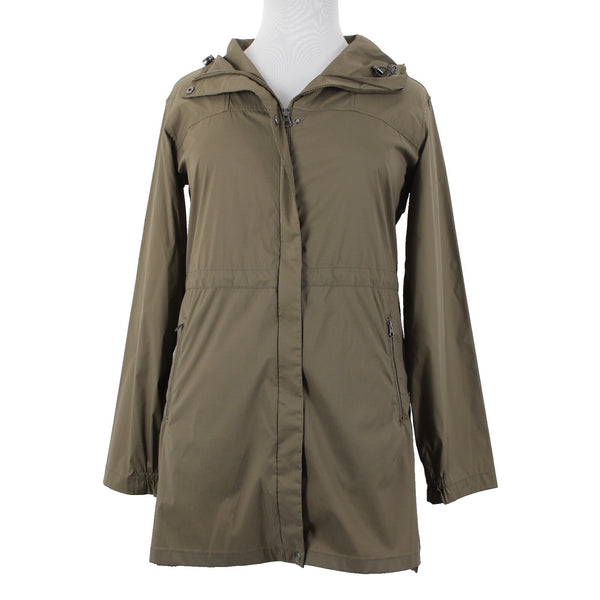 Garnet Hill Sz L Brown Hooded Pockets Nylon Spandex Jacket