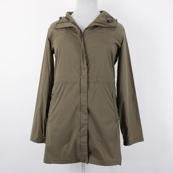 Garnet Hill Sz L Brown Hooded Pockets Nylon Spandex Jacket