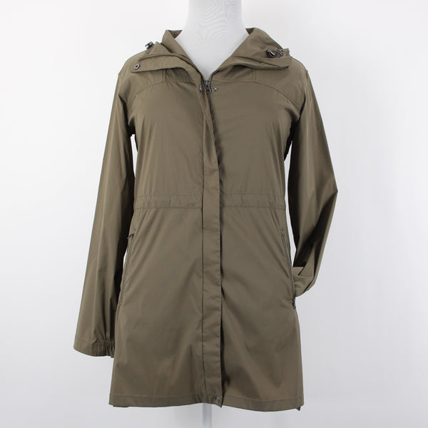 Garnet Hill Sz L Brown Hooded Pockets Nylon Spandex Jacket