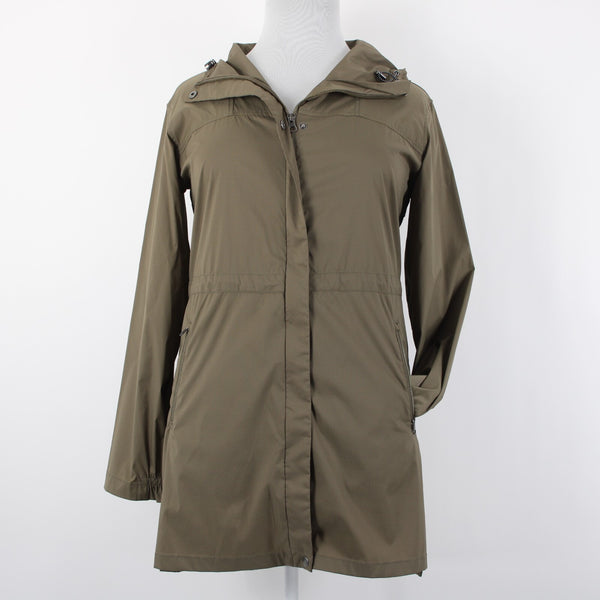 Garnet Hill Sz L Brown Hooded Pockets Nylon Spandex Jacket
