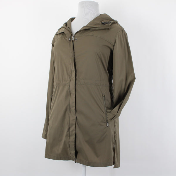 Garnet Hill Sz L Brown Hooded Pockets Nylon Spandex Jacket