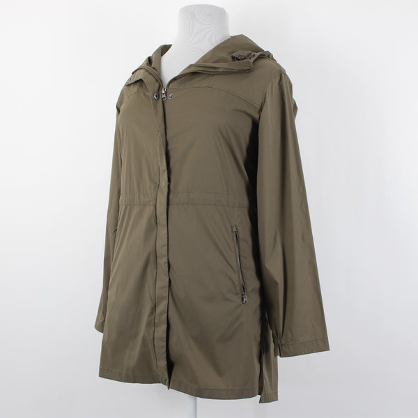 Garnet Hill Sz L Brown Hooded Pockets Nylon Spandex Jacket