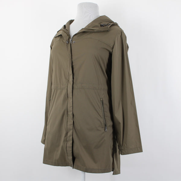 Garnet Hill Sz L Brown Hooded Pockets Nylon Spandex Jacket