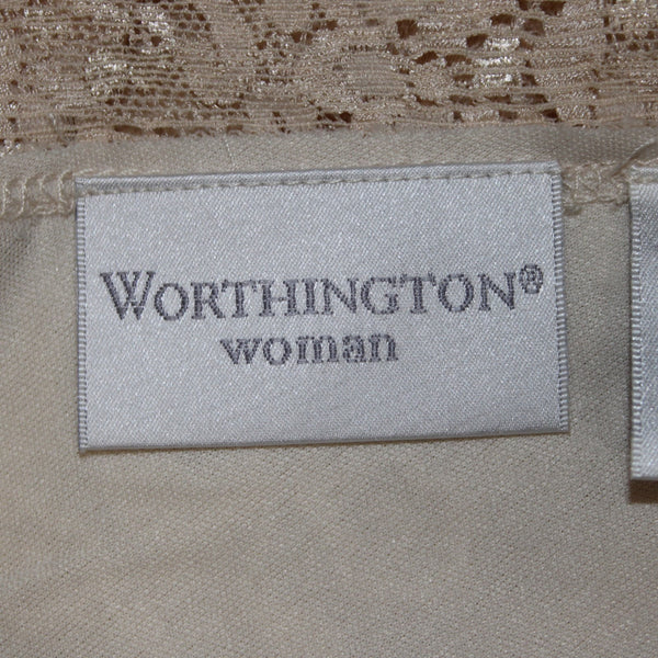 Worthington Top NEW $34 Sz 2X Tan Lace Lined V Neck Nylon Polyester Top