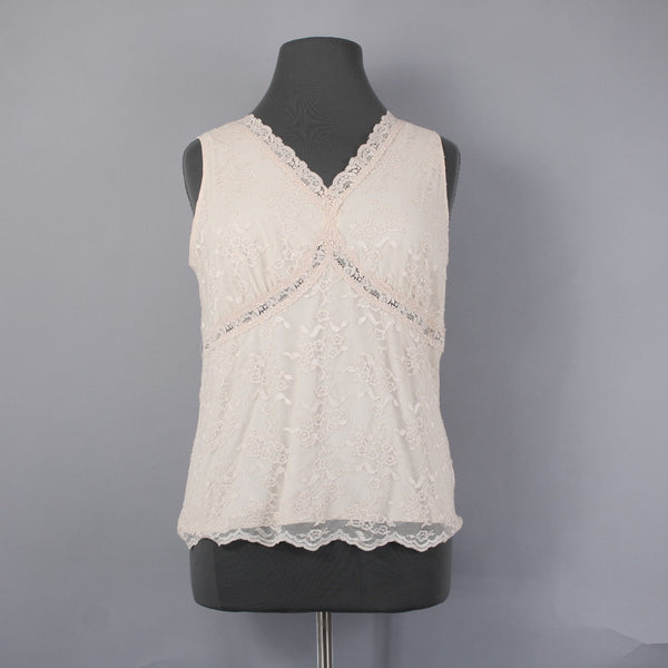 Worthington Top NEW $34 Sz 2X Tan Lace Lined V Neck Nylon Polyester Top