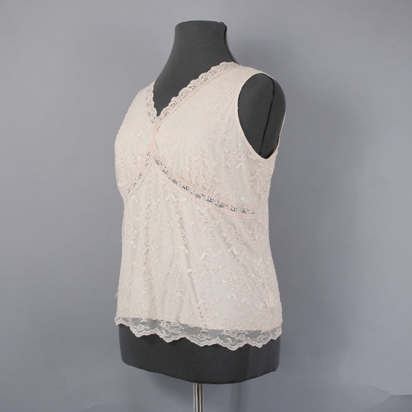 Worthington Top NEW $34 Sz 2X Tan Lace Lined V Neck Nylon Polyester Top