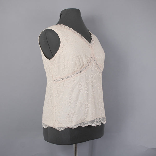 Worthington Top NEW $34 Sz 2X Tan Lace Lined V Neck Nylon Polyester Top