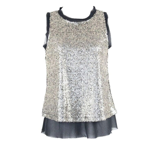 Xhilaration Sz S Black Gold All Over Sequin Back Zip 100% Polyester Top