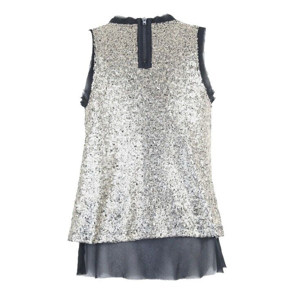 Xhilaration Sz S Black Gold All Over Sequin Back Zip 100% Polyester Top