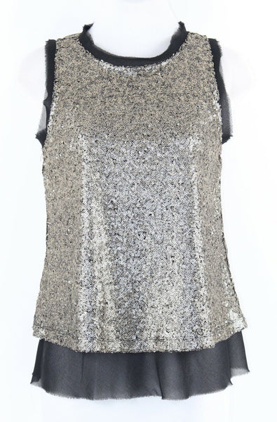 Xhilaration Sz S Black Gold All Over Sequin Back Zip 100% Polyester Top