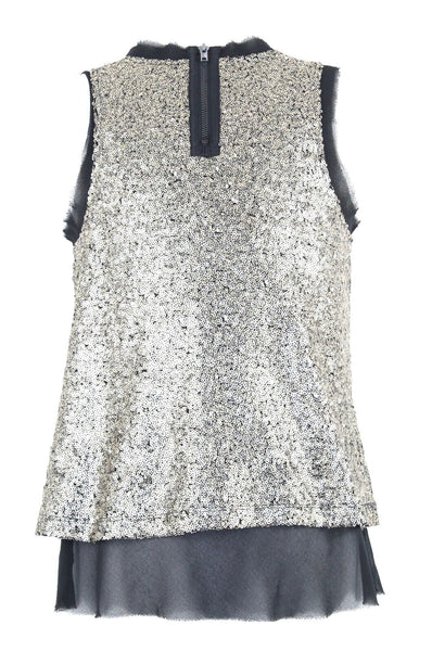 Xhilaration Sz S Black Gold All Over Sequin Back Zip 100% Polyester Top
