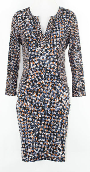 BCBGMaxazria Sz S Black Gray Orange Multi Piped & Fitted Poly Spandex Dress