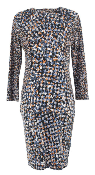 BCBGMaxazria Sz S Black Gray Orange Multi Piped & Fitted Poly Spandex Dress