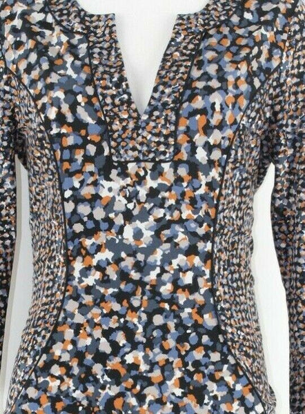 BCBGMaxazria Sz S Black Gray Orange Multi Piped & Fitted Poly Spandex Dress