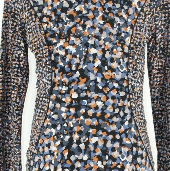 BCBGMaxazria Sz S Black Gray Orange Multi Piped & Fitted Poly Spandex Dress