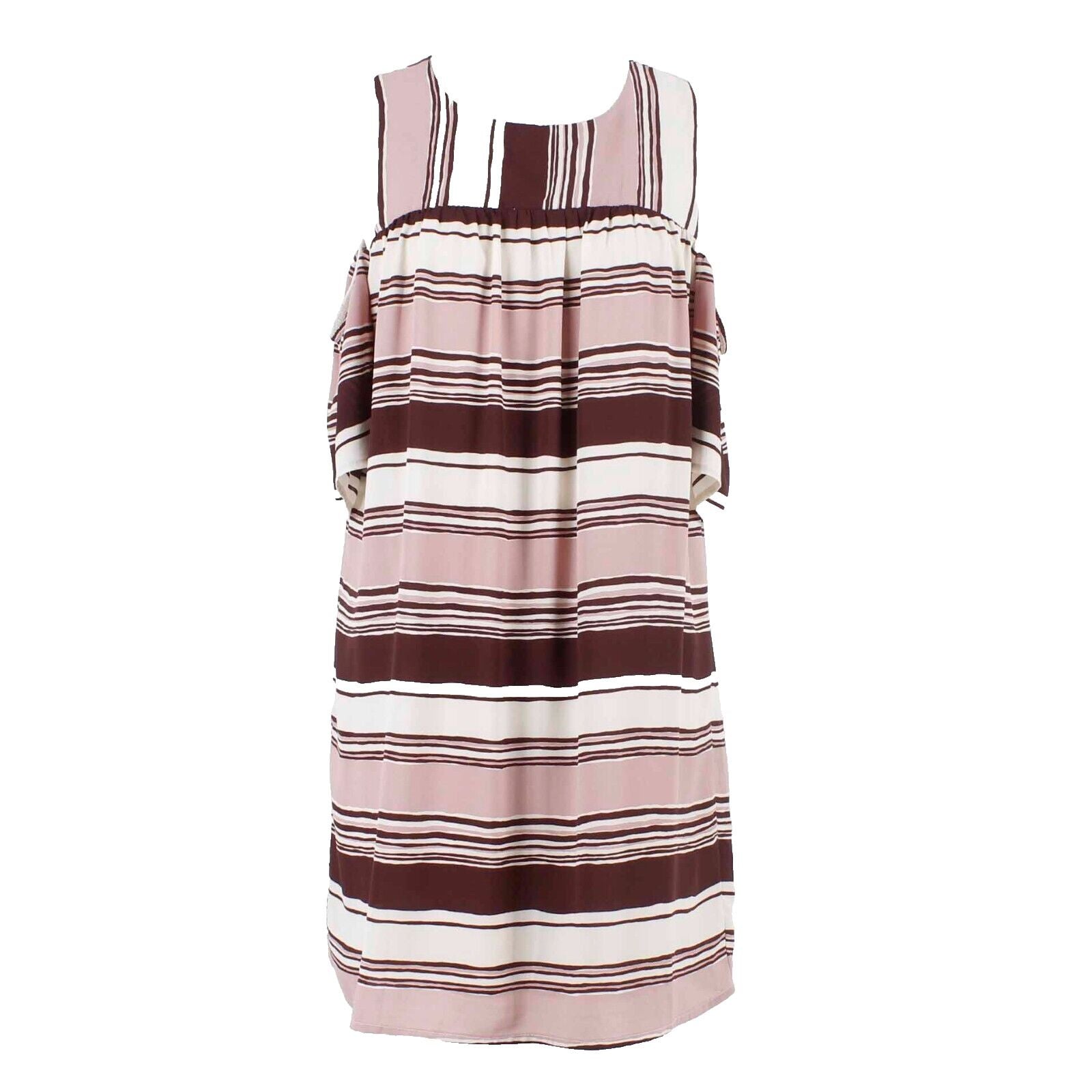 Blue Rain Sz M Mauve Multi Stripe Cold Shoulder Flutter Lined Poly Dress