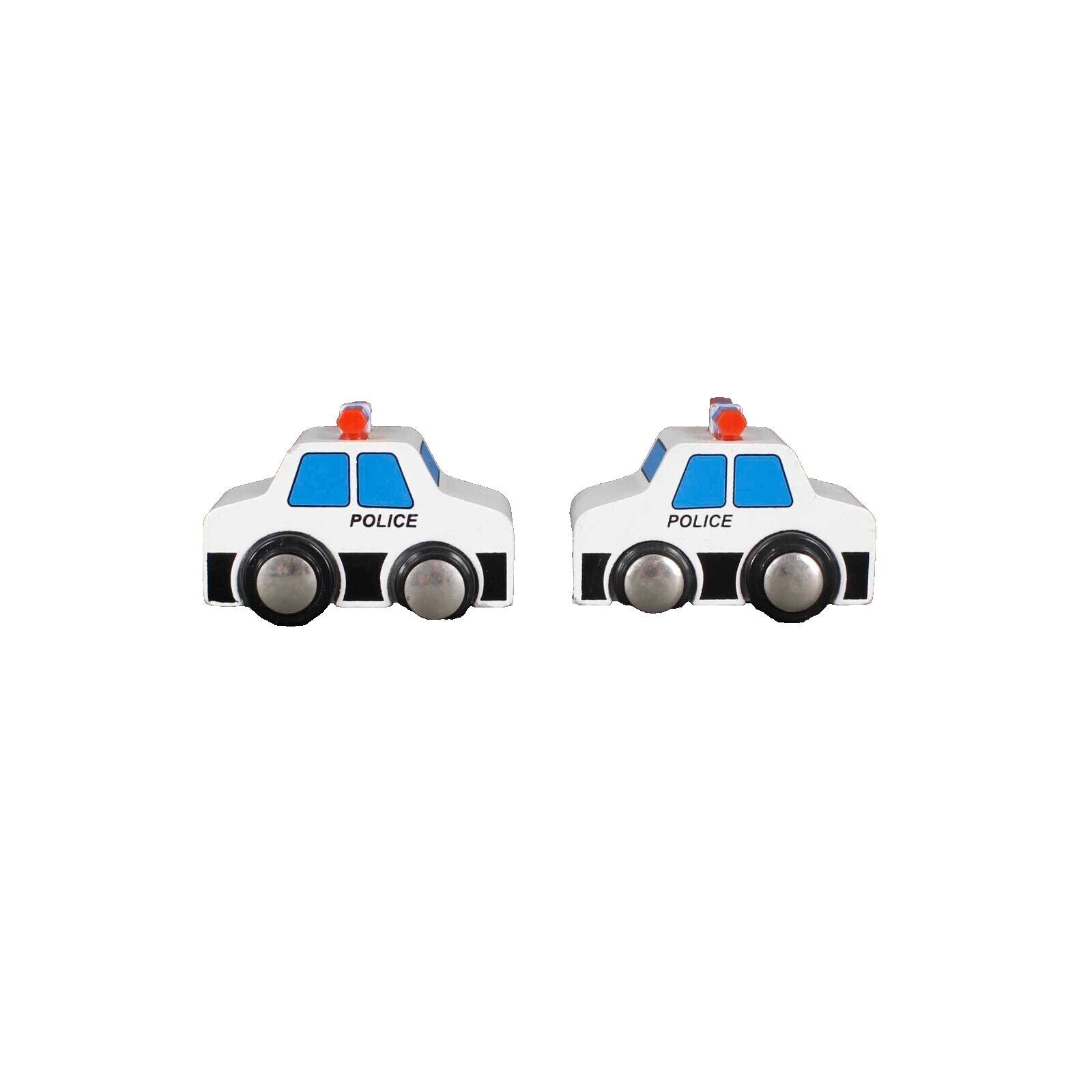 2 Wooden White Multi 3.25"  Police Car Toy