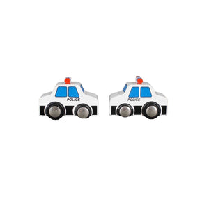 2 Wooden White Multi 3.25"  Police Car Toy