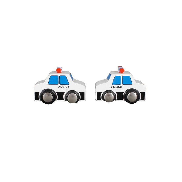 2 Wooden White Multi 3.25"  Police Car Toy