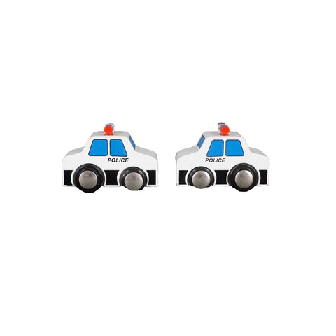 2 Wooden White Multi 3.25"  Police Car Toy