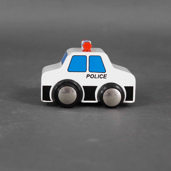 2 Wooden White Multi 3.25"  Police Car Toy