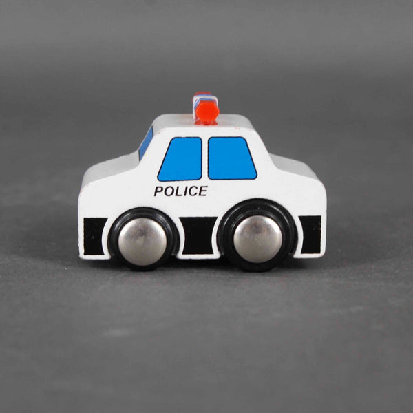 2 Wooden White Multi 3.25"  Police Car Toy