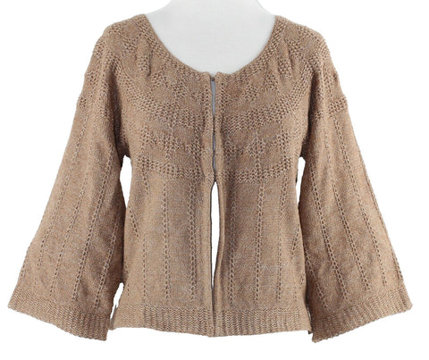 City Unltd NEW $89 Sz M Brown Gold Open Knit Linen Blend Jacket