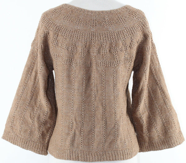 City Unltd NEW $89 Sz M Brown Gold Open Knit Linen Blend Jacket