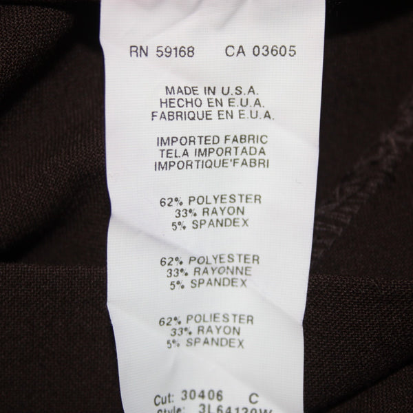 Karen Kane Pant NEW Sz 18W x 32 Brown Flat Front Polyester Rayon Pant