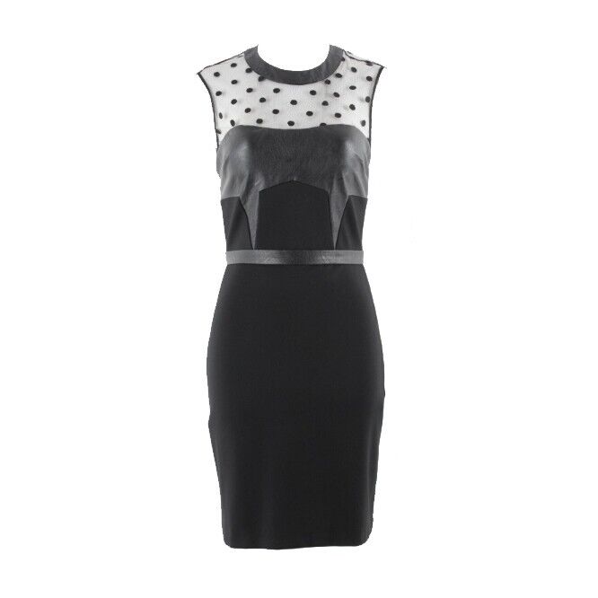 LM by Mignon Sz 4 Black Polka Dot Vegan Leather Rayon Blend Poly PU Dress