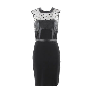 LM by Mignon Sz 4 Black Polka Dot Vegan Leather Rayon Blend Poly PU Dress