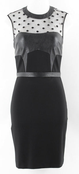 LM by Mignon Sz 4 Black Polka Dot Vegan Leather Rayon Blend Poly PU Dress