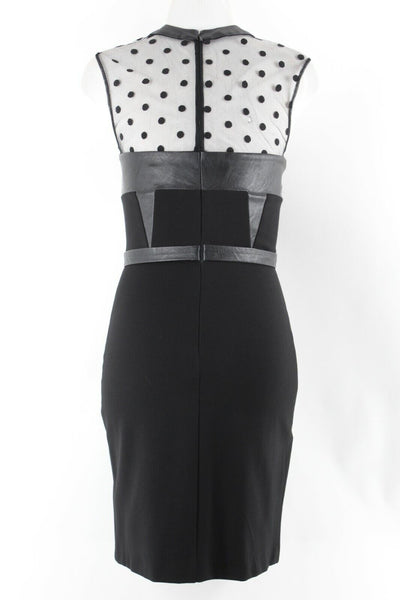 LM by Mignon Sz 4 Black Polka Dot Vegan Leather Rayon Blend Poly PU Dress