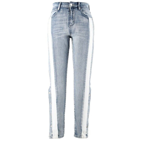 Hayden Sz S X 28 Blue White Denim Button Leg Cotton Blend Jeans