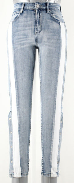Hayden Sz S X 28 Blue White Denim Button Leg Cotton Blend Jeans