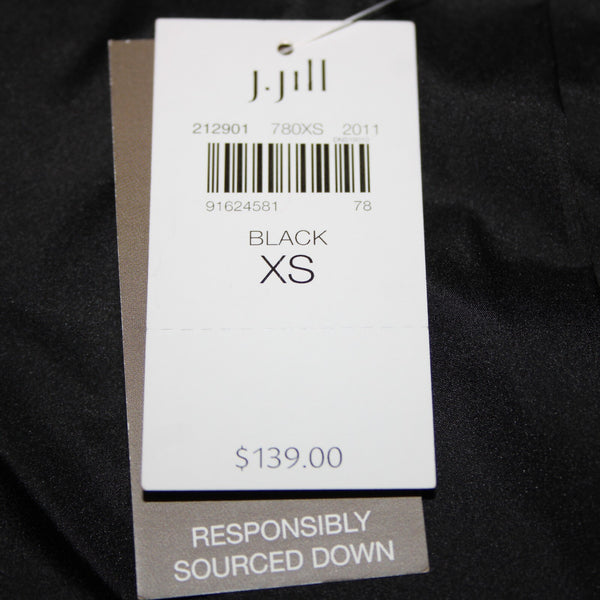 J Jill NEW $139 Down Sz XS Black Collared Pockets Nylon Polyester 80% Down Vest