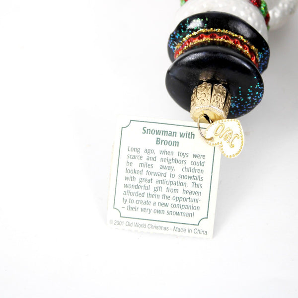 Old World Christmas 2001 Snowman With Broom 4.5" Holiday Christmas Ornament