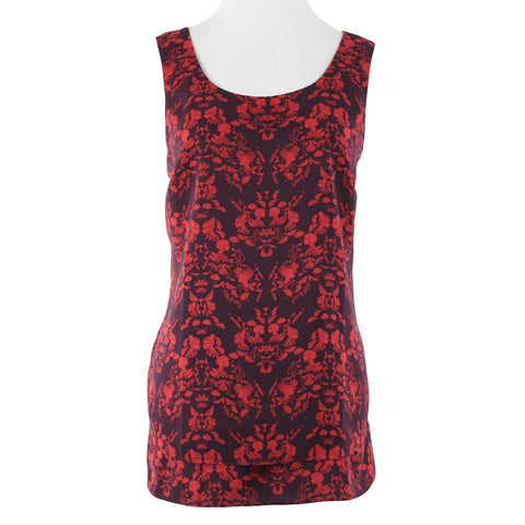 Cabi NEW $84 Sz M Burgundy Purple Cameo Print Tank Lined 100% Polyester Top