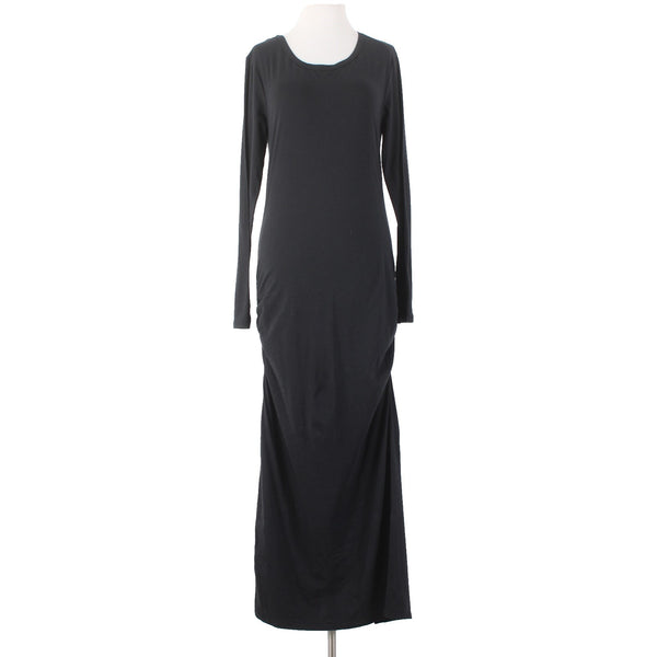 James Perse Dress Standard Sz 4 Black Side Ruching Round Neck Cotton Dress
