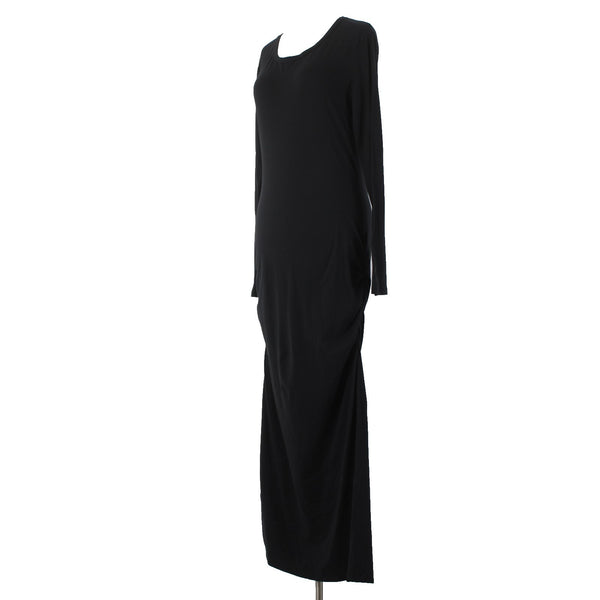 James Perse Dress Standard Sz 4 Black Side Ruching Round Neck Cotton Dress