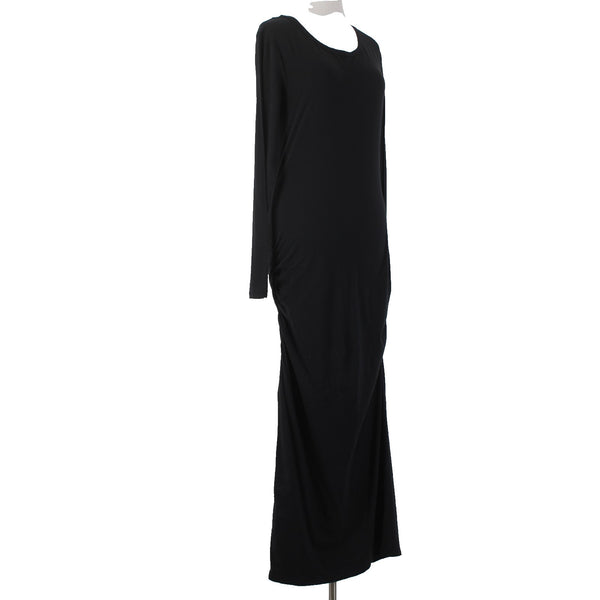 James Perse Dress Standard Sz 4 Black Side Ruching Round Neck Cotton Dress