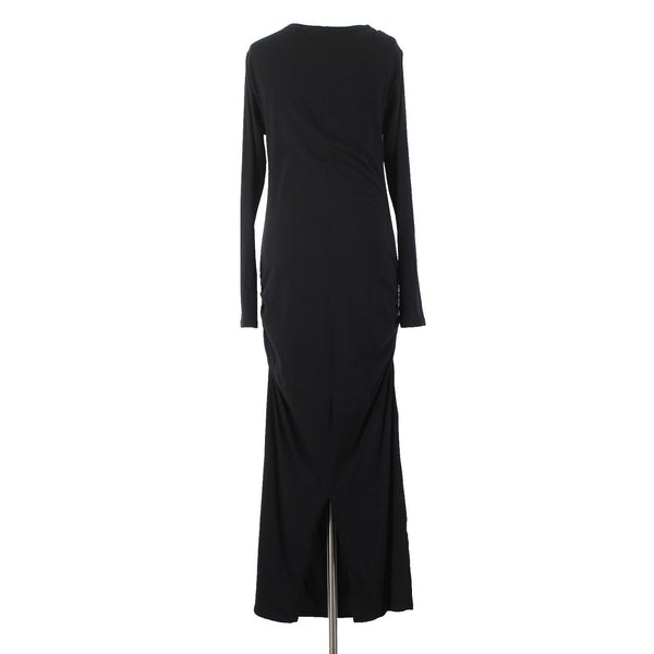 James Perse Dress Standard Sz 4 Black Side Ruching Round Neck Cotton Dress