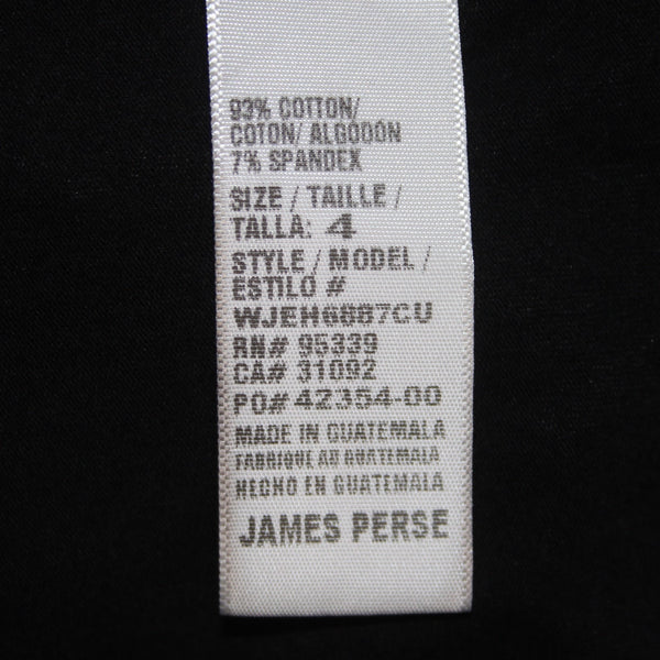 James Perse Dress Standard Sz 4 Black Side Ruching Round Neck Cotton Dress