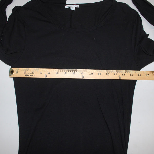 James Perse Dress Standard Sz 4 Black Side Ruching Round Neck Cotton Dress
